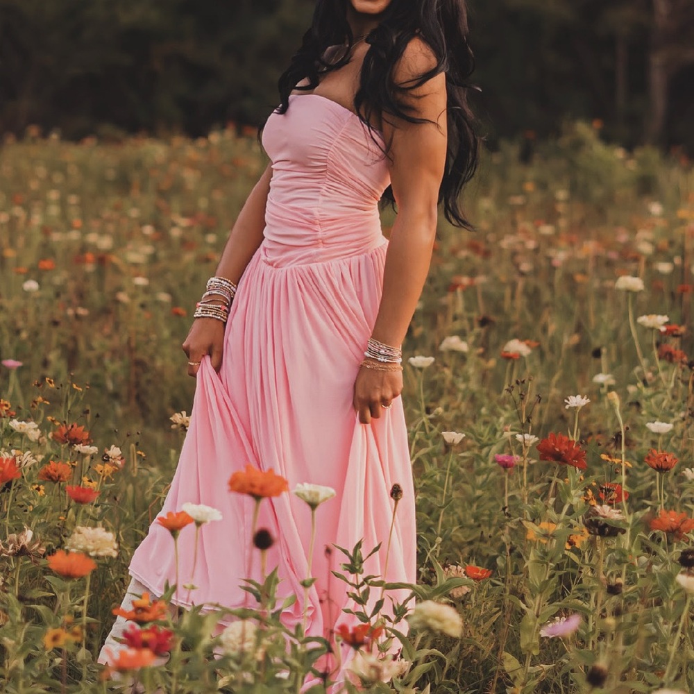 Elegant Pink Strapless Maxi Dress
